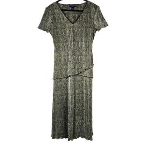 Connected Apparel Women's Green & Black Abstract Midi Dress Size 8